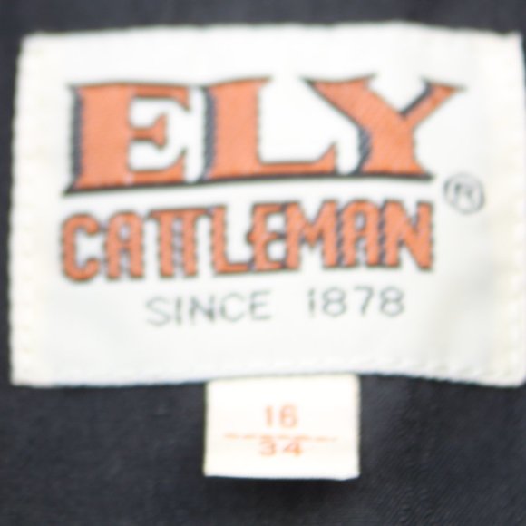 ELY CATTLEMAN LS Black Cowboy Snap Shirt Sz 16/34 - Picture 3 of 4